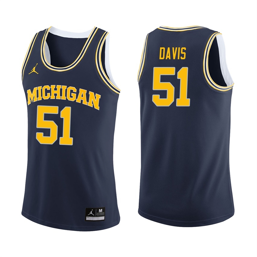 Michigan Wolverines Men's NCAA Austin Davis #51 Navy College Basketball Jersey YIC3049EU